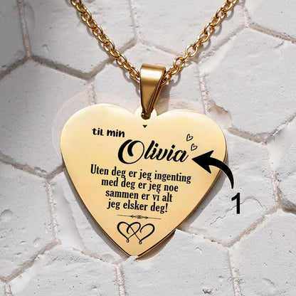 Lykke i øynene dine - Hjerteanheng gravert fra mann til kone - Kosteppe