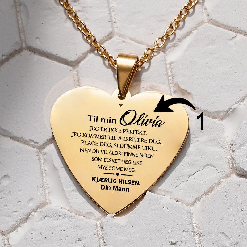 Min styrke er i deg - Hjerteanheng gravert fra mann til kone - Kosteppe