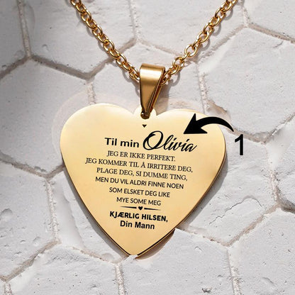 Min styrke er i deg - Hjerteanheng gravert fra mann til kone - Kosteppe